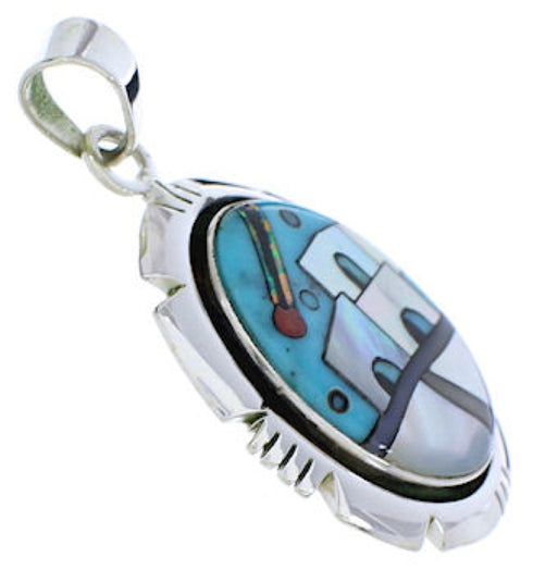 Multicolor Native American Design Sterling Silver Pendant PX29763